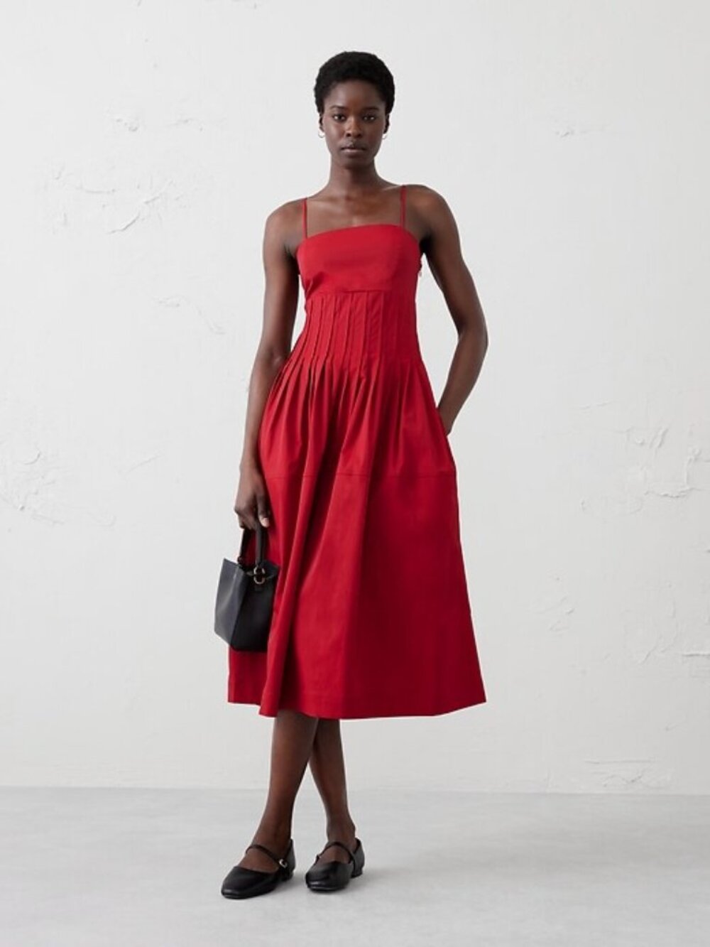 Banana Republic Pleated Taffeta Midi Dress, Red 8